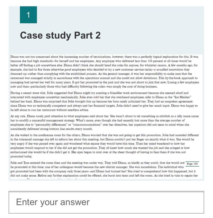 Case study Part 1 CASE STUDY: DIANA'S