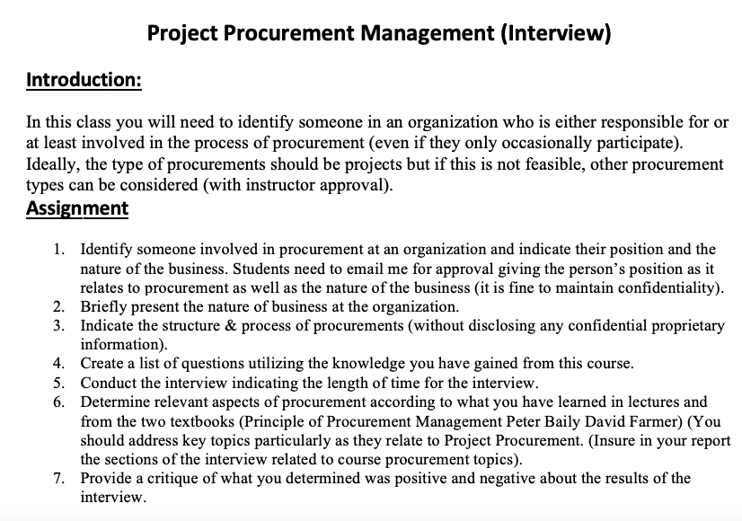 Project Procurement Management (Interview)