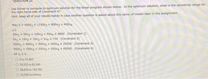 st. Use Solver to compute to optimum solution for