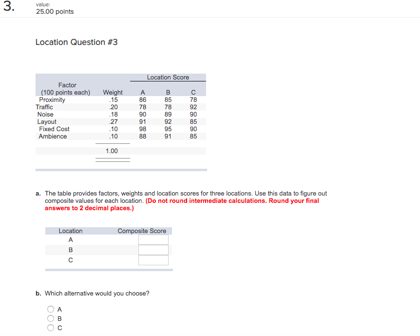 value: 25.00 points Location Question #3 Location
