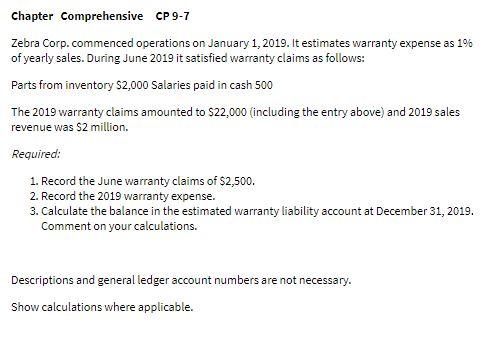 Chapter Comprehensive CP 9-7 Zebra Corp.commenced