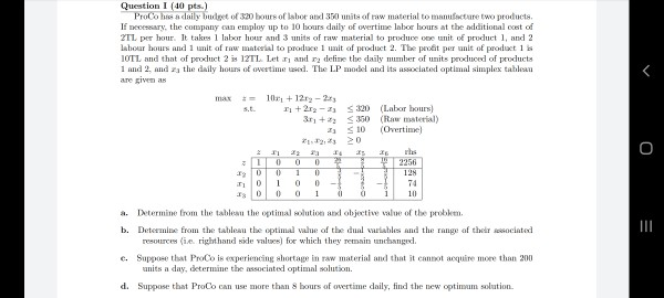 VERY IMPORTANT FOR ME Question I (40 pts.)