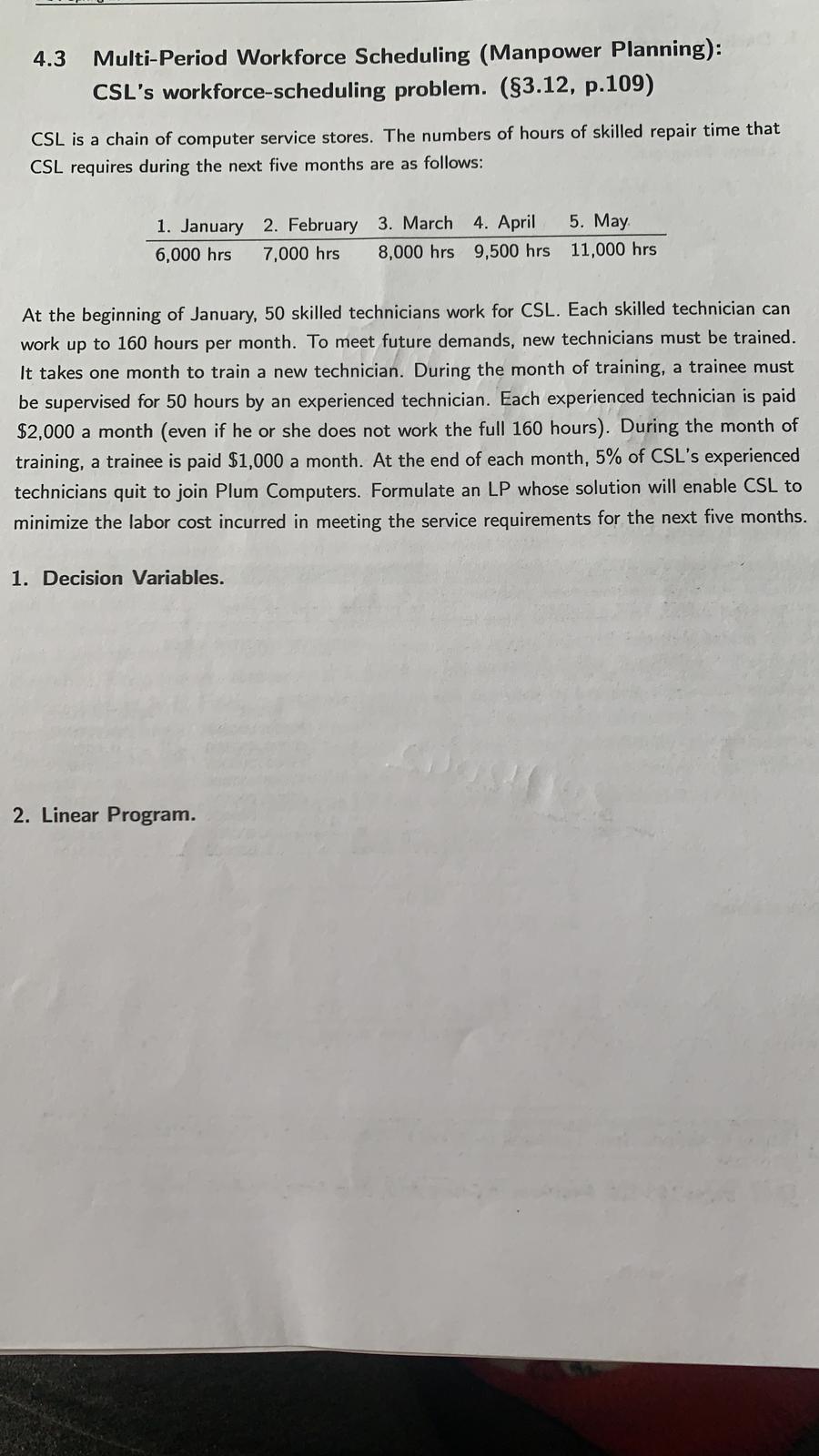 4.3 Multi-Period Workforce Scheduling (Manpower