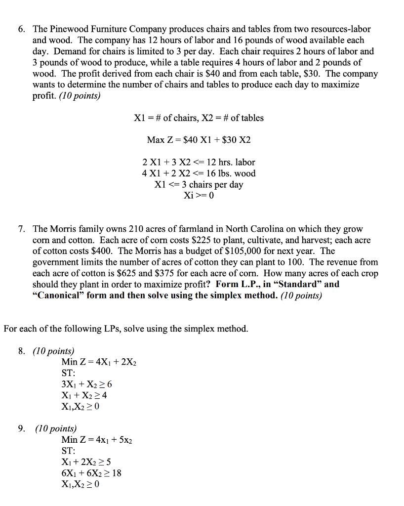 For question 6, formulate the LP and solve using