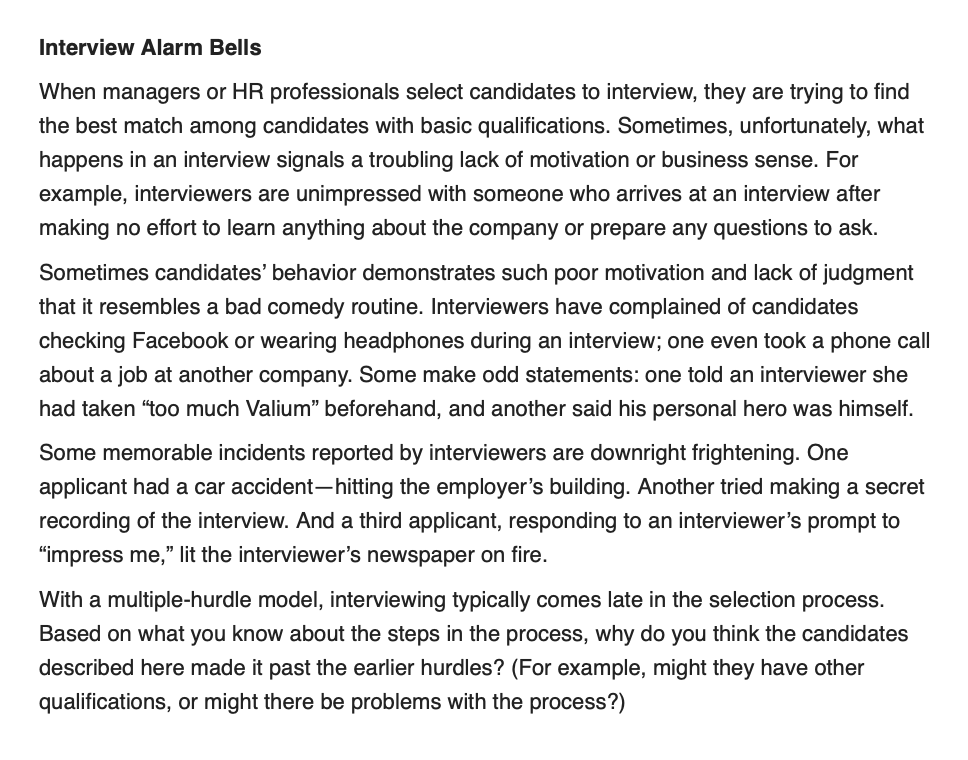 1. With a multiple-hurdle model, interviewing