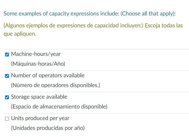 Some examples of capacity expressions include: