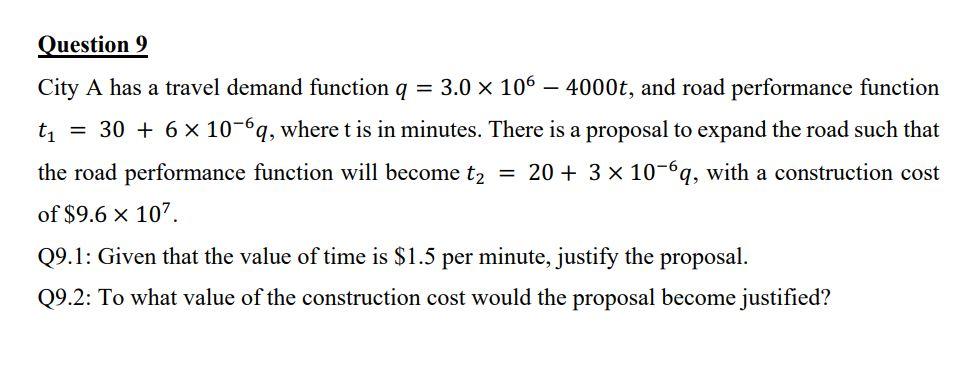 City A has a travel demand function
