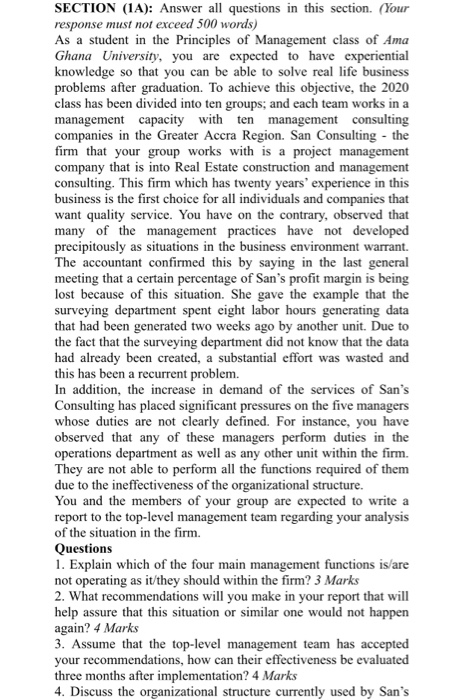 SECTION (1A): Answer all questions in this