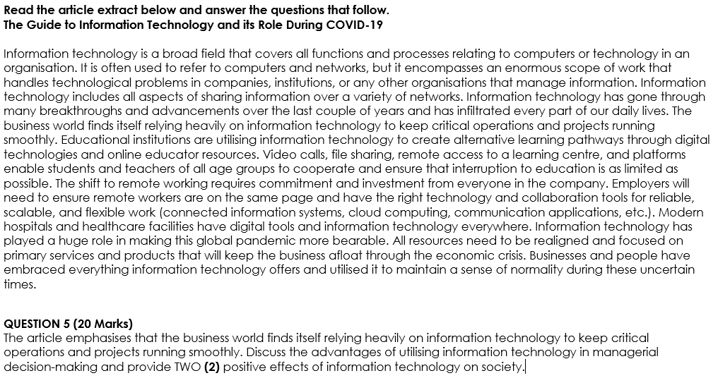 Read the article extract below and answer the