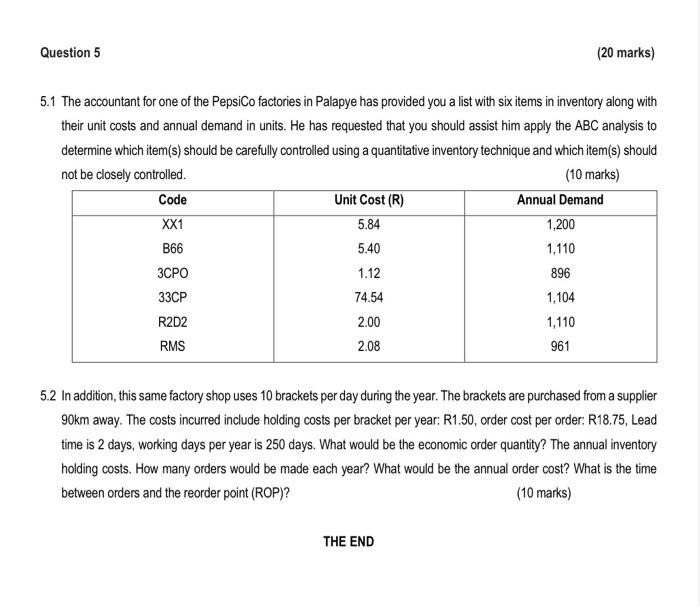 This question is for 20 marks please can you