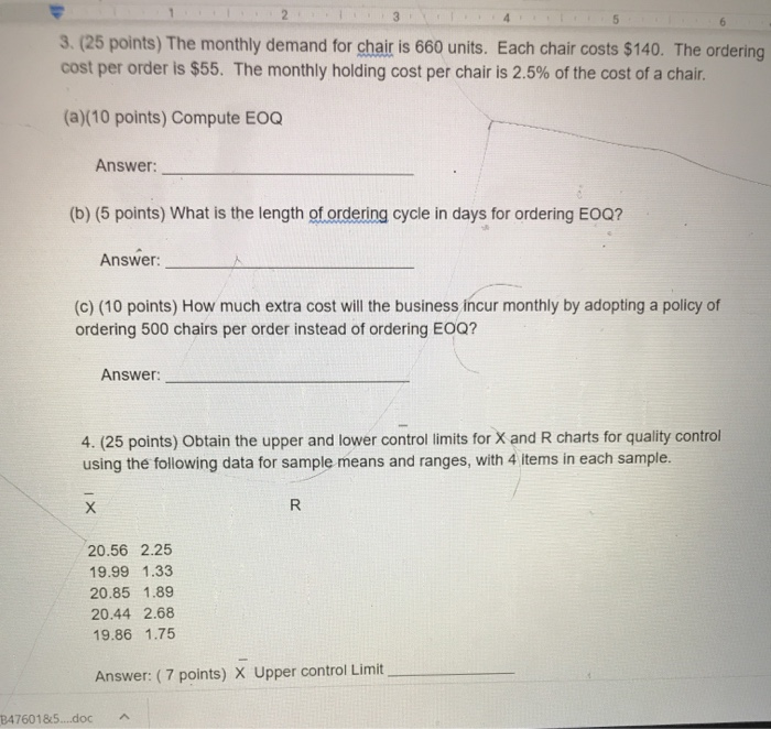 2 3 4 5 6 3. (25 points) The monthly demand for