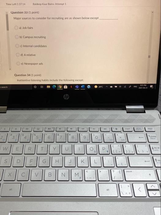 Time Left:1:37:14 Baldeep Kaur Bains Attempt 1