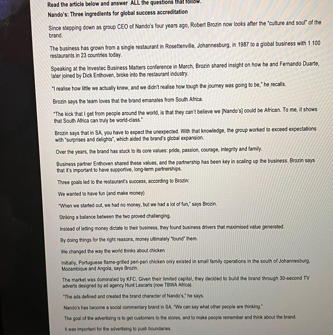 hi please assist Read the article below and