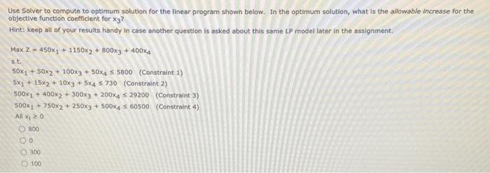 st. Use Solver to compute to optimum solution for