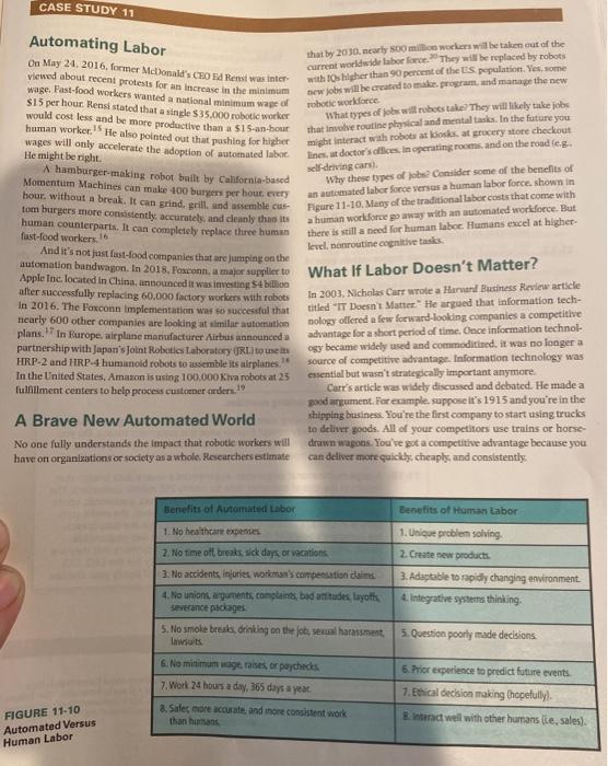 Please answer 11-14 CASE STUDY 11 Automating