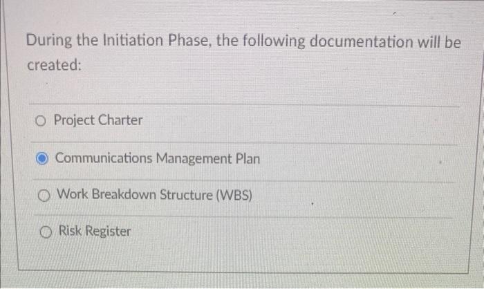 project management During the Initiation Phase,