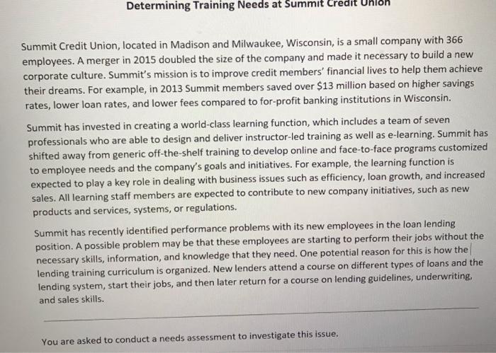 Determining Training Needs at Summit Credit