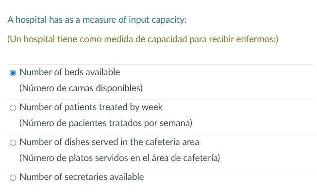 A hospital has as a measure of input capacity: