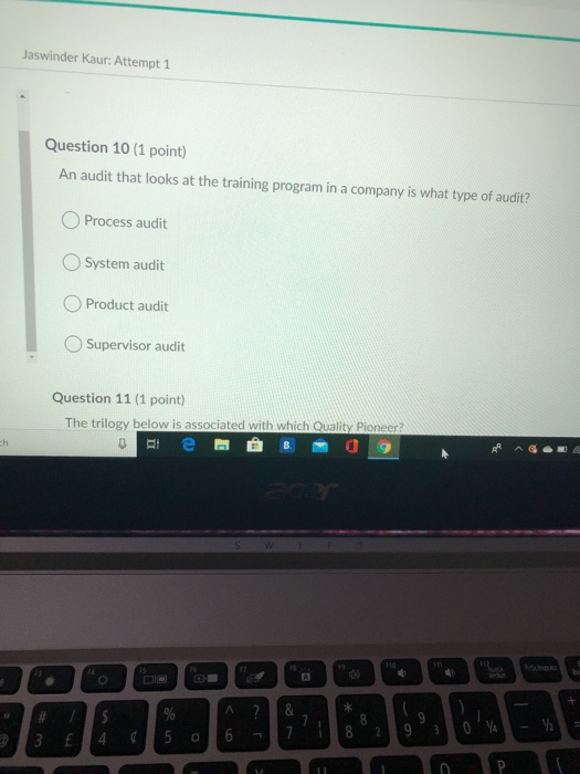 Jaswinder Kaur: Attempt 1 Question 10 (1 point)