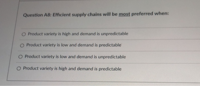 Question A8: Efficient supply chains will be most