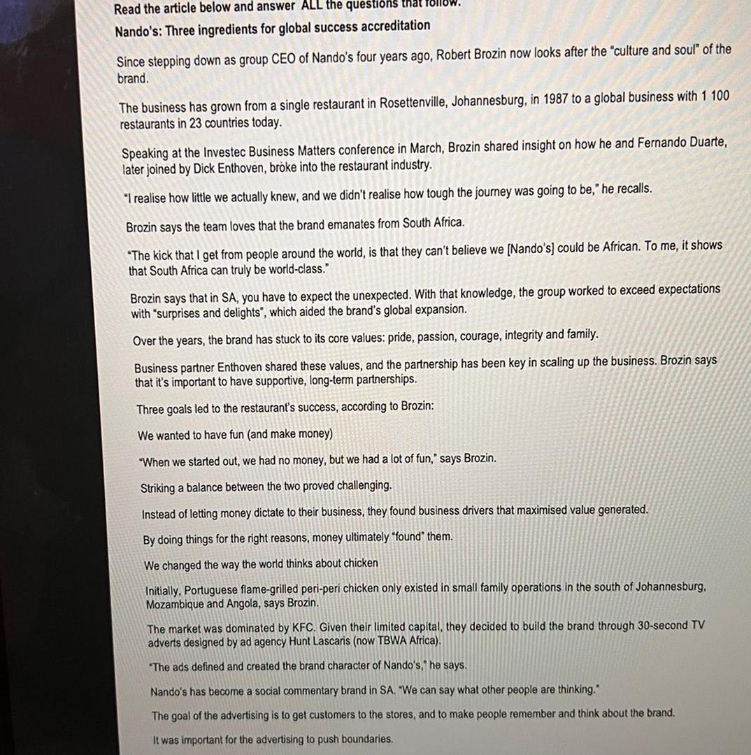 hi please assist Read the article below and