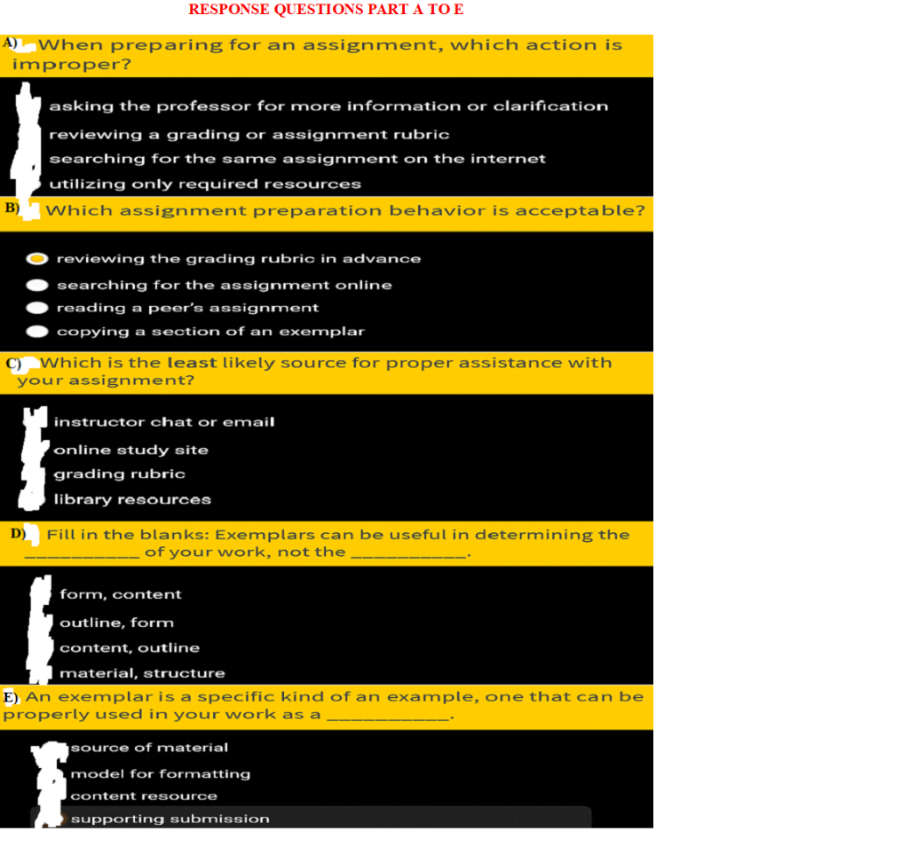RESPONSE QUESTIONS PART A TOE A) When preparing