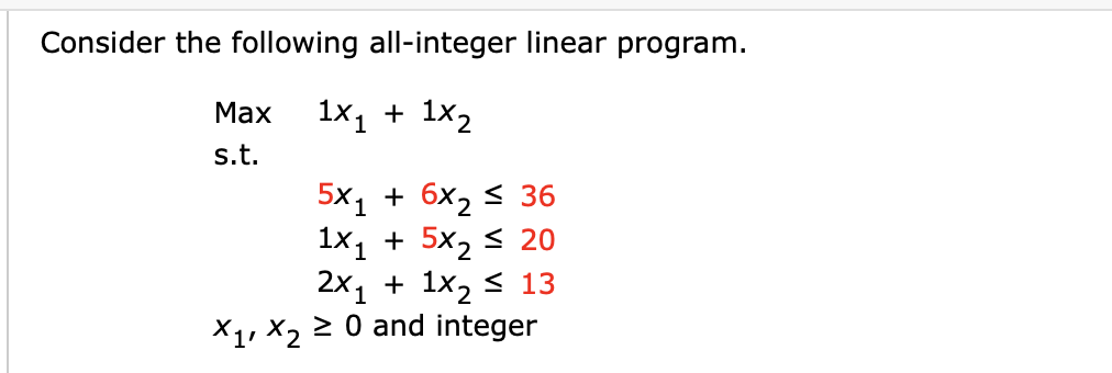 Consider the following all-integer linear