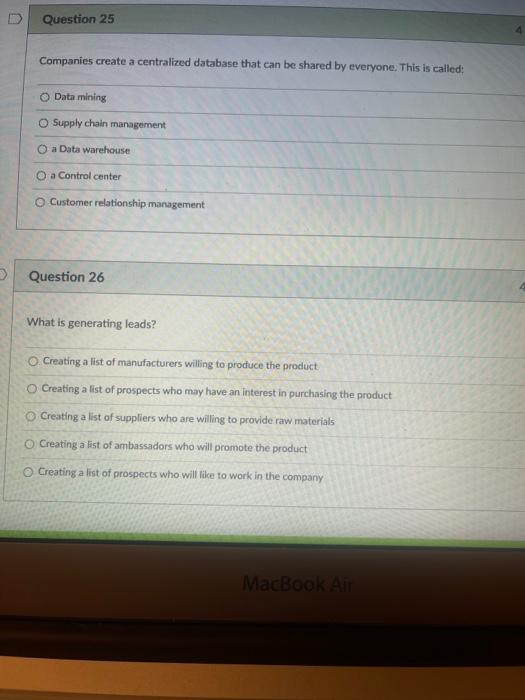 Question 25 Companies create a centralized