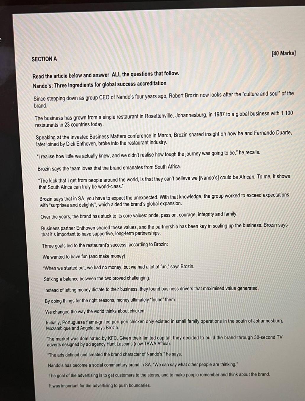 hi please assist SECTION A Read the article below