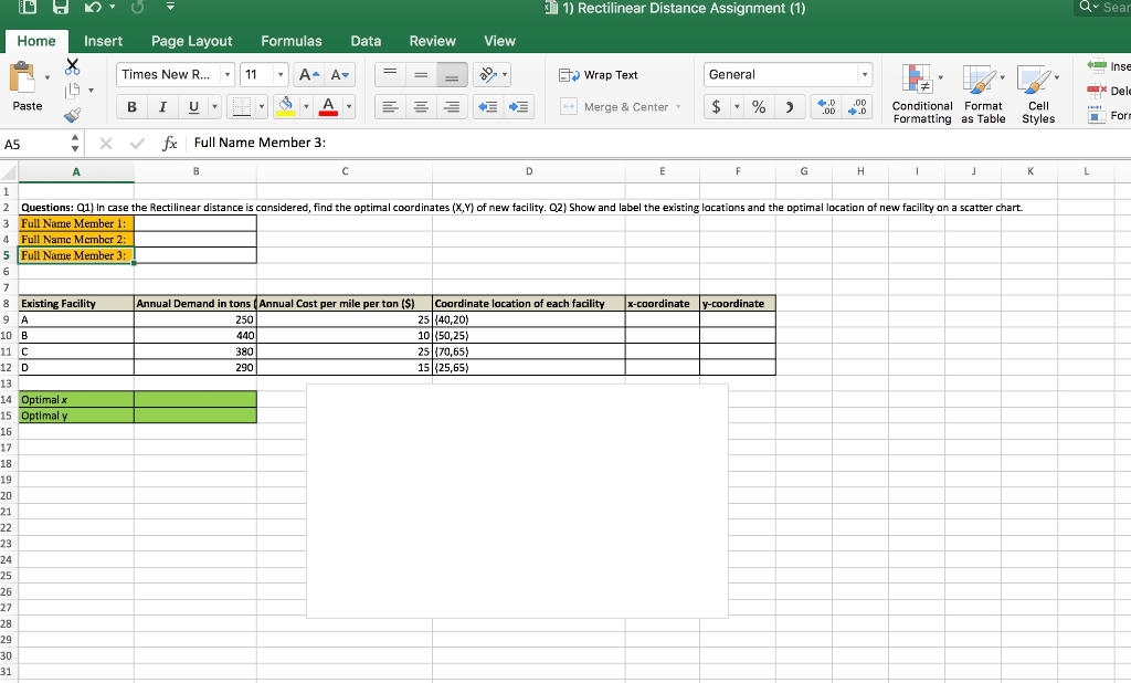 1) Rectilinear Distance Assignment (1) Q Sear