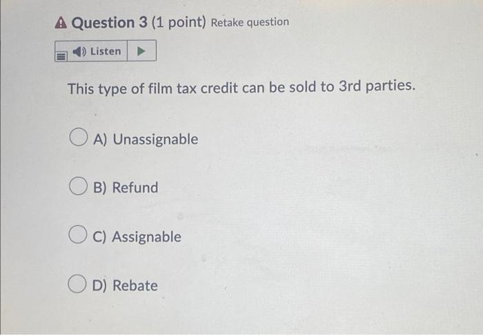 3 A 6 B A Question 2 (1 point) Retake question