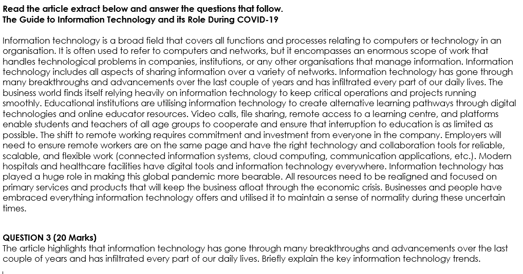 Read the article extract below and answer the