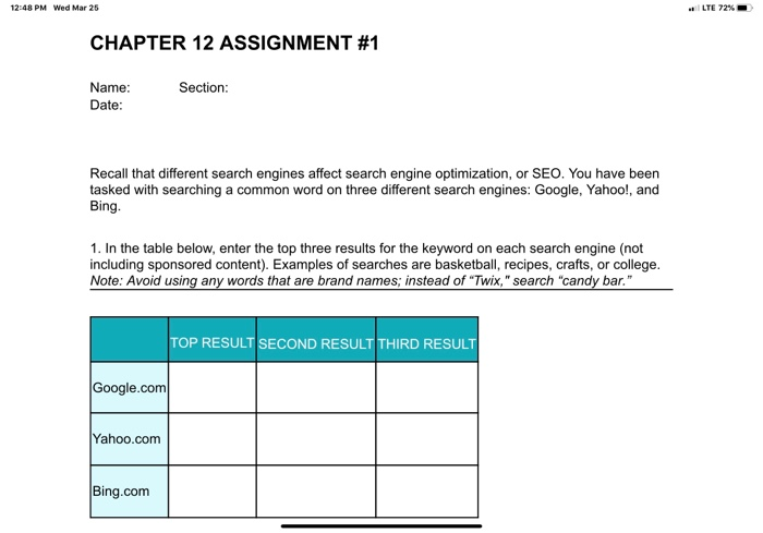 12:48 PM Wed Mar 25 + LTE 72% . CHAPTER 12