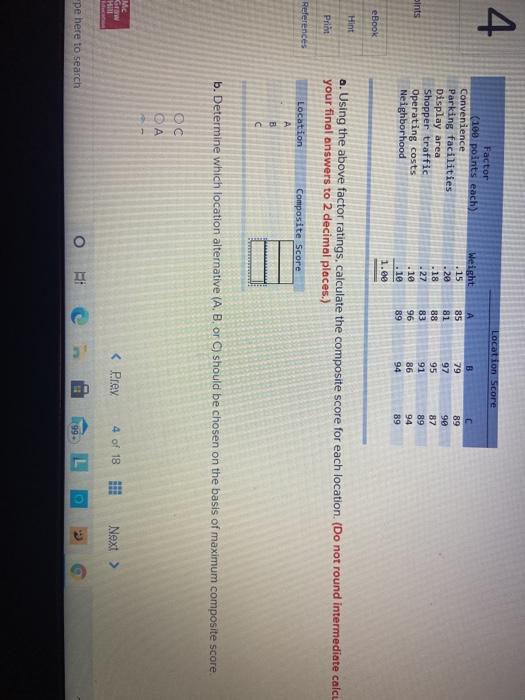4 Location Score Weight . 15 Factor (100 points