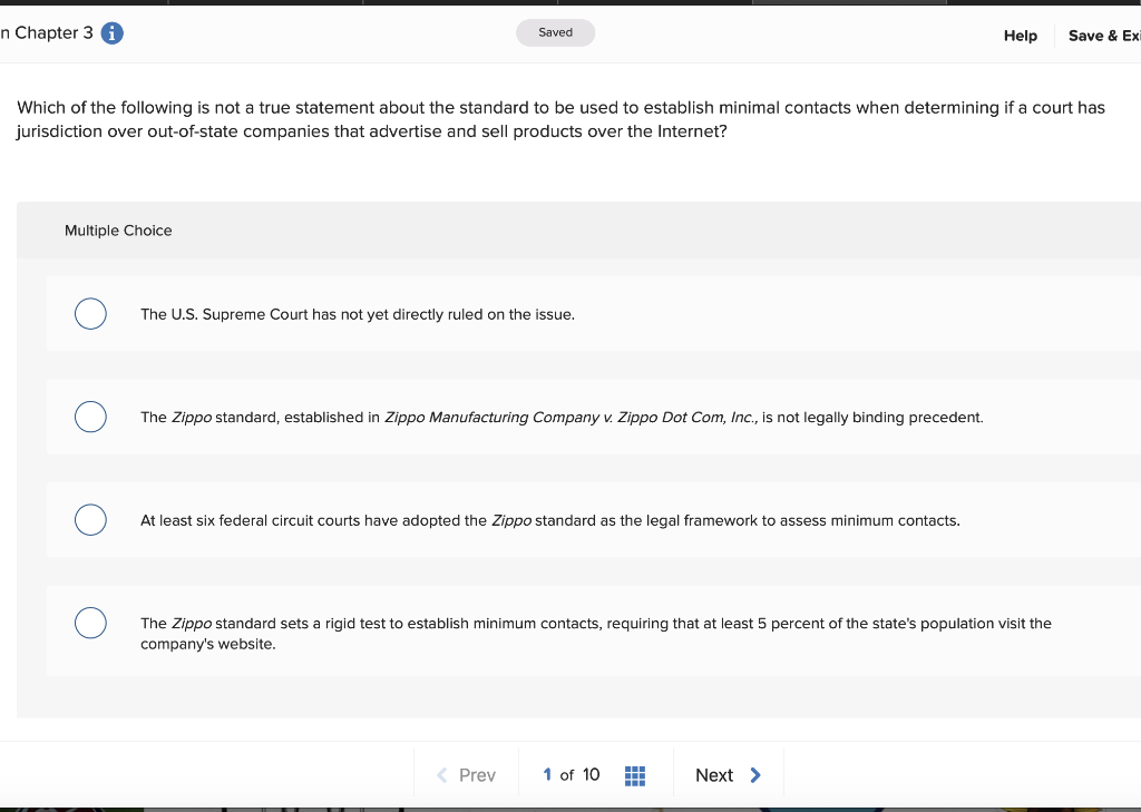 n Chapter 3 A Saved Help Save & Ex Which of the