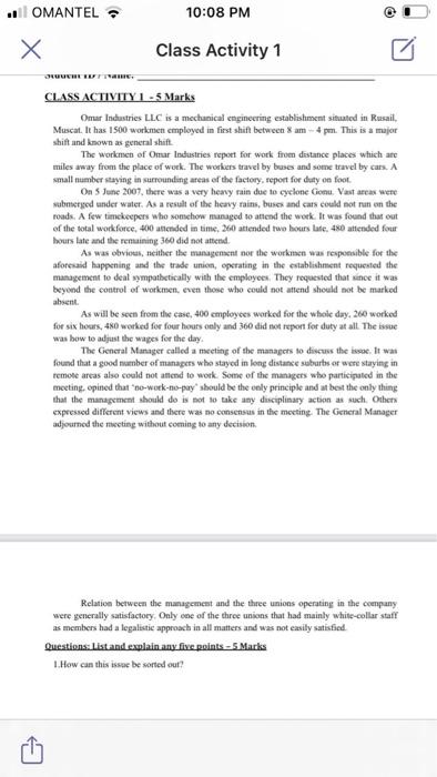 . OMANTEL 10:08 PM Class Activity 1 CLASS