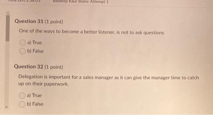 Baldeep Kaur Bains: Attempt 1 Question 31 (1