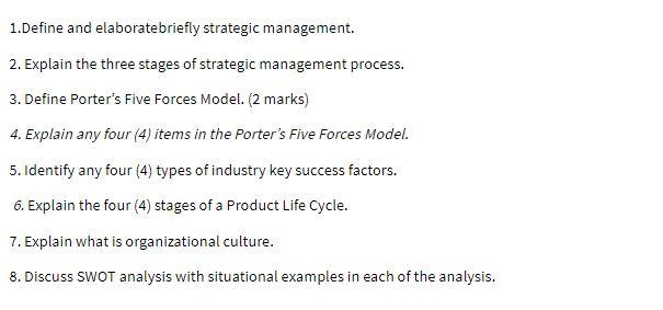 1. Define and elaborate briefly strategic