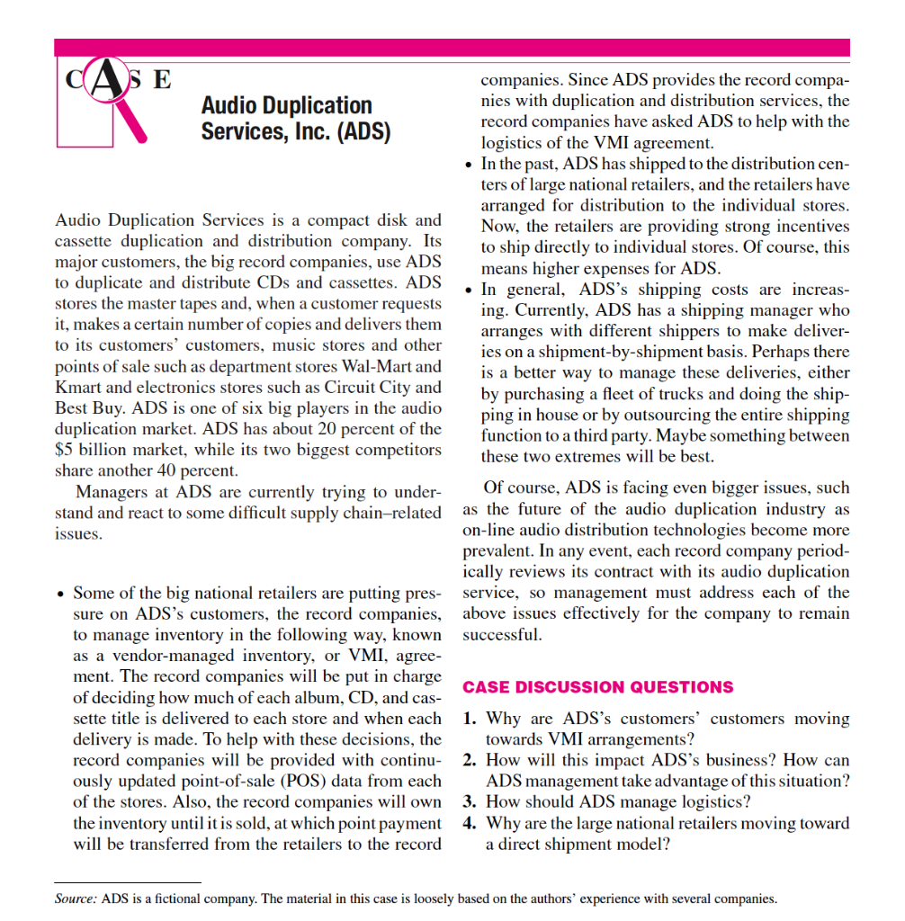 CAS E companies. Since ADS provides the record