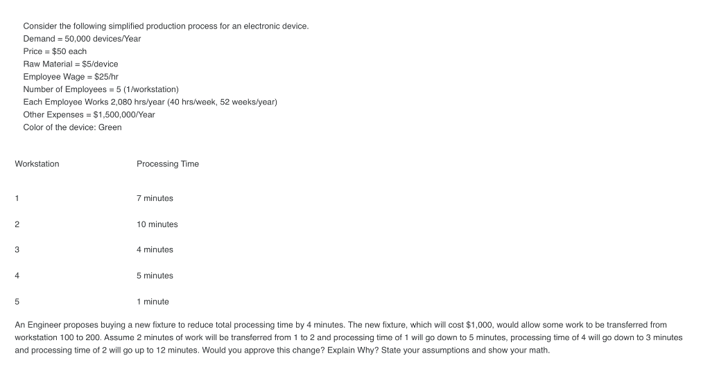 Consider the following simplified production