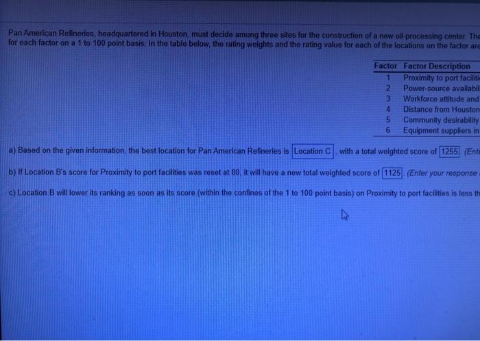 part a has options location a, b and c Pan