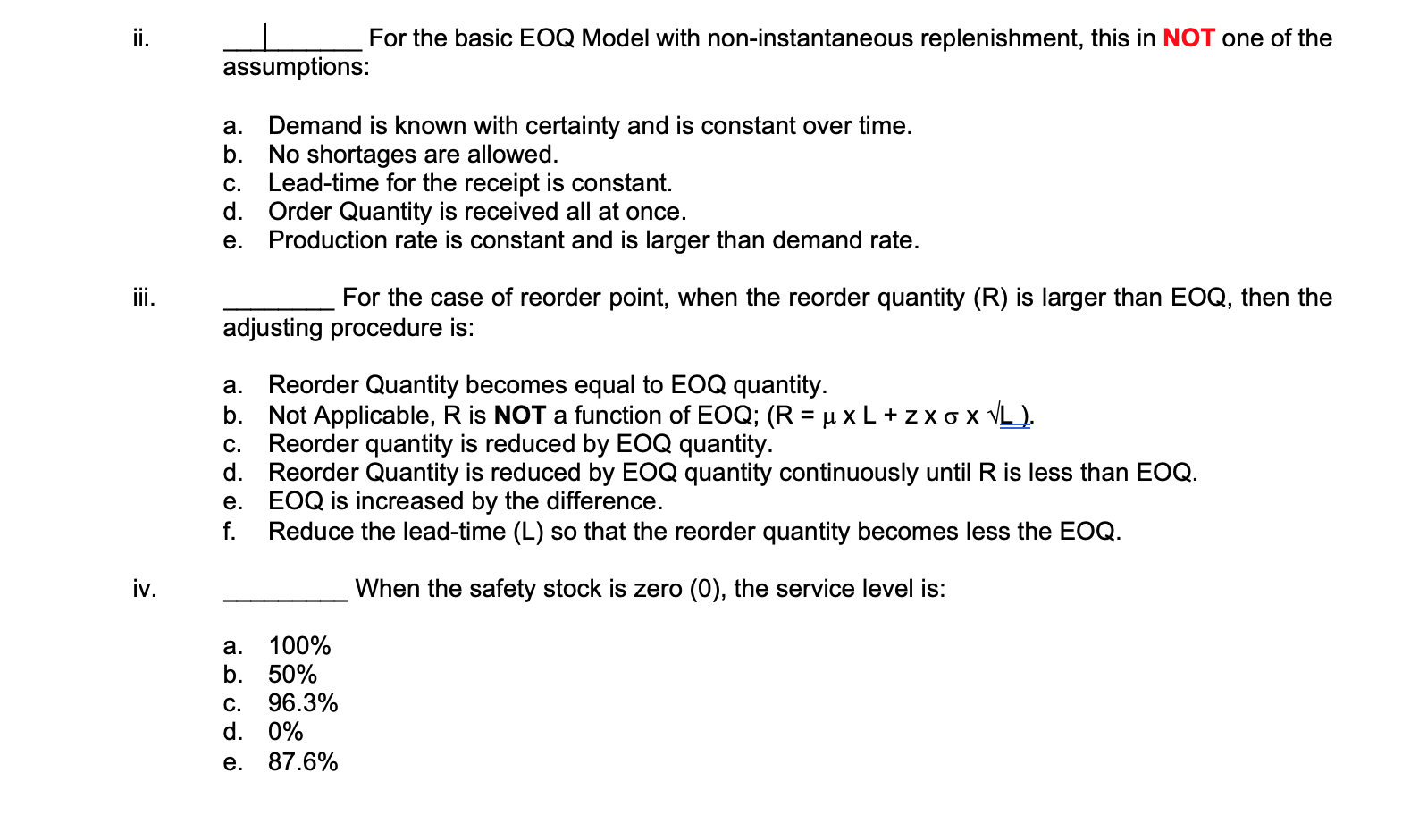 ii. For the basic EOQ Model with