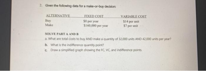 Make 2. Given the following data for a