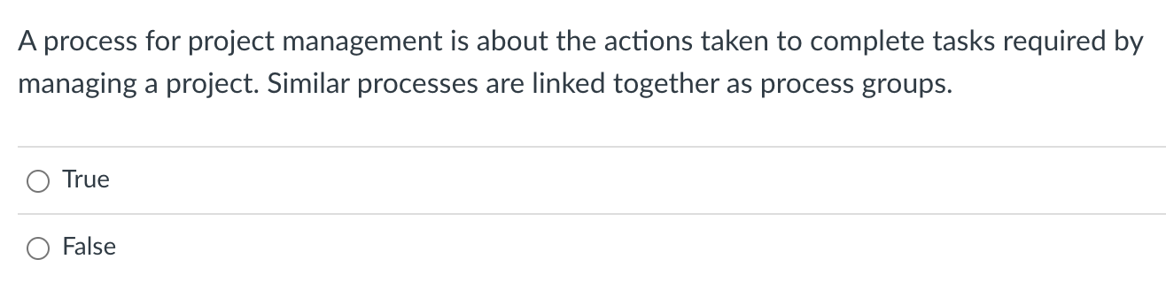 A process for project management is about the