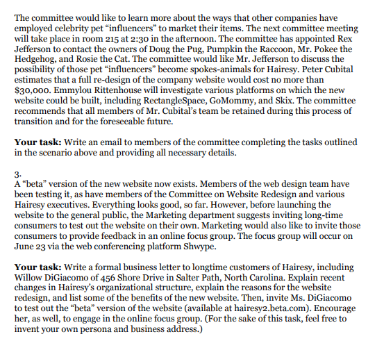 Write only task 3: Write a formal business letter