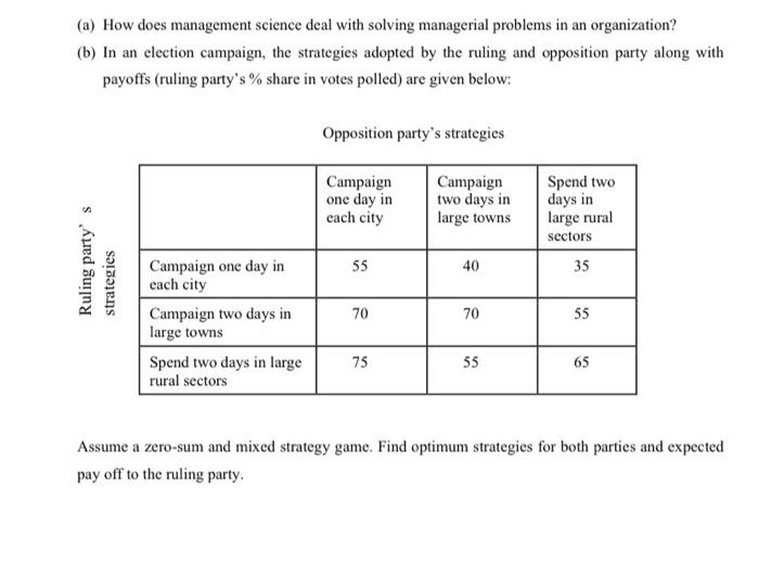 (a) How does management science deal with solving