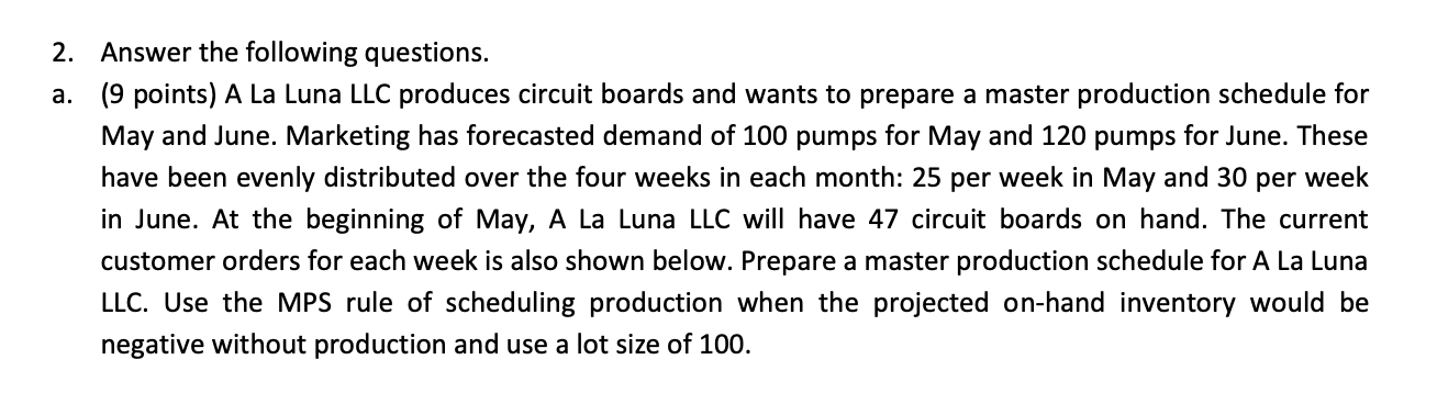 2. Answer the following questions. a. (9 points)