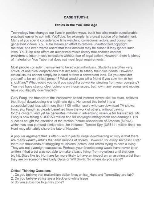 CASE STUDY-2 Ethics in the YouTube Age Technology
