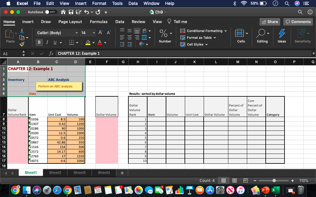 Perform an ABC analysis Tools Help * 59% O O E