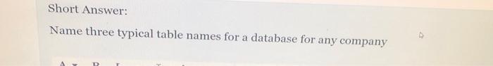 Short Answer: Name three typical table names for
